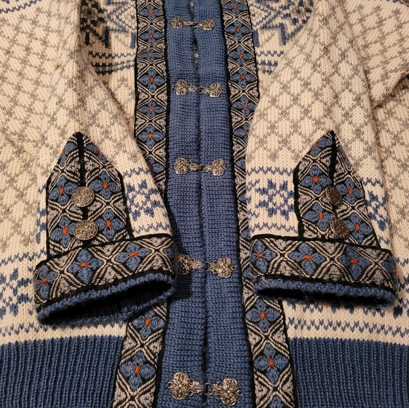 Dale Of Norway Pure Wool Blue Cream Cardigan Sweater - Picture 7 of 13